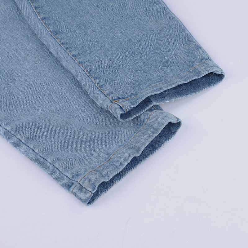 Ladies' Long Blue Jeans With Straps.