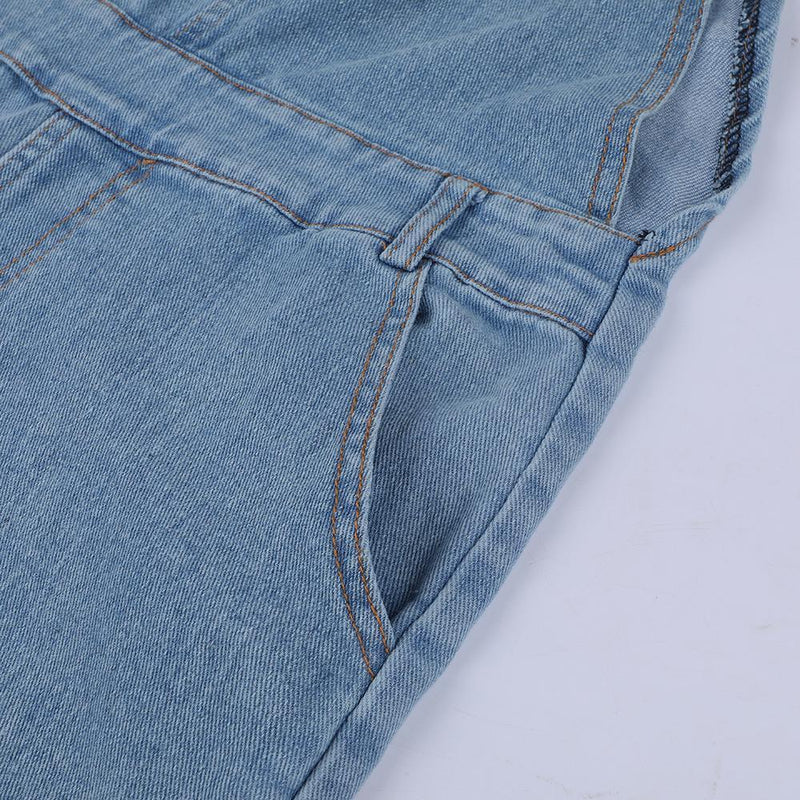 Ladies' Long Blue Jeans With Straps.