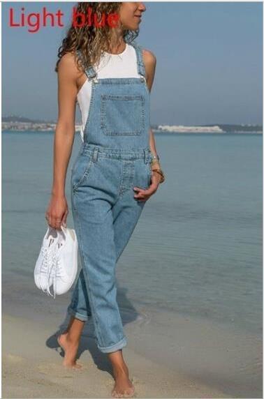 Ladies' Long Blue Jeans With Straps.