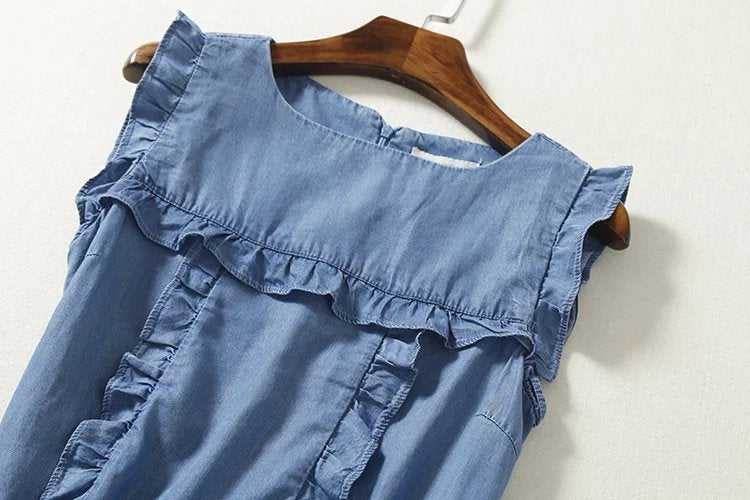 Ruffled Tencel Denim Short One-piece Dress