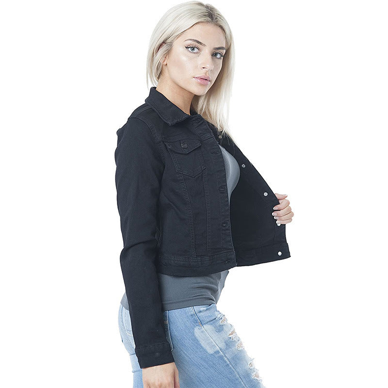 Ladies Casual Solid Color Denim Jacket