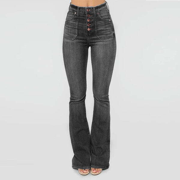 Ladies Patch Pockets Buttoned Thin Denim Jeans.