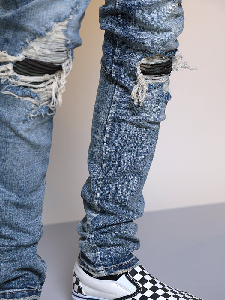 Mens Ripped Washed Blue Denim Jeans. Denim,Jeans,ripped