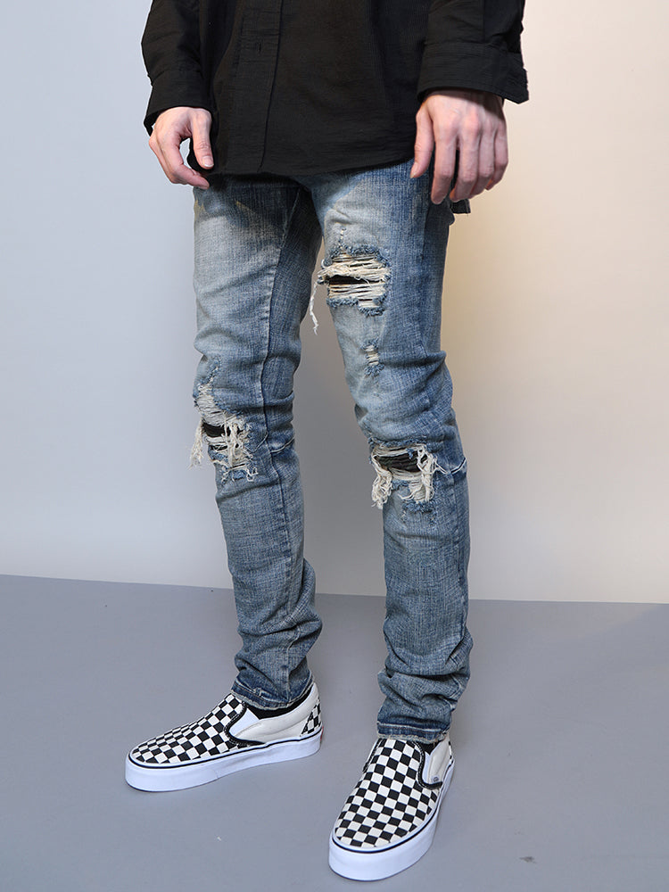 Mens Ripped Washed Blue Denim Jeans. Denim,Jeans,ripped