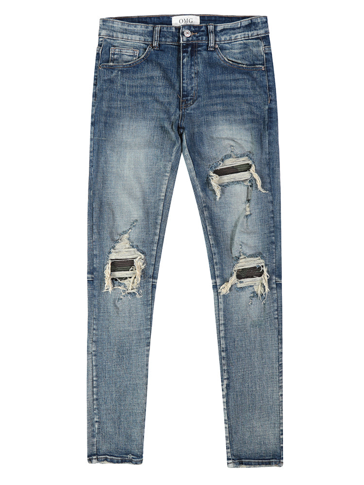 Mens Ripped Washed Blue Denim Jeans. Denim,Jeans,ripped