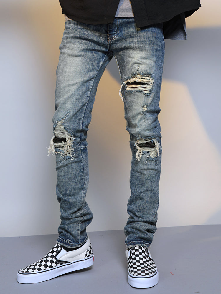 Mens Ripped Washed Blue Denim Jeans. Denim,Jeans,ripped