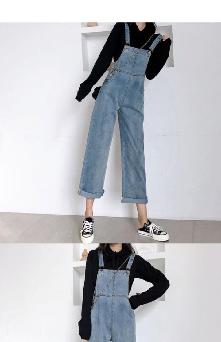 Autumn Student Loose Straight Leg Overall Jeans Female.