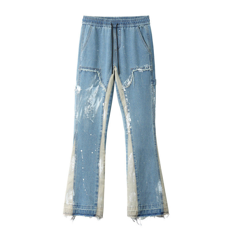 Deconstructed Stitching Jeans With Splash Ink And Paint. Cotton,Denim,Jeans,Stitching