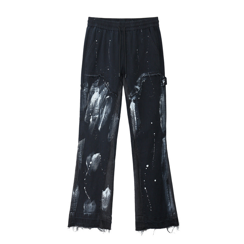 Deconstructed Stitching Jeans With Splash Ink And Paint. Cotton,Denim,Jeans,Stitching