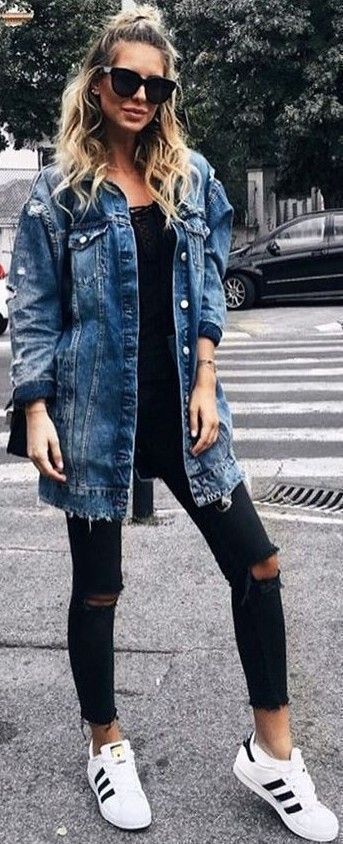 Loose denim jacket.