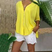 Ladies Lace Shirt V-Neck Button Top. Loose,Shirt,top,V-Neck