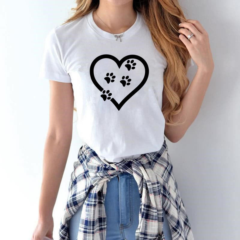 Love Heart Paw Print Ladies New T-Shirt. Hearts,Printed,T-Shirt,top