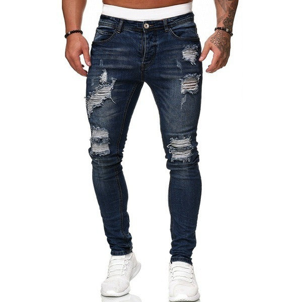 Ripped White Slim Denim Fashion Foot Jeans. Denim,Jeans,Slim