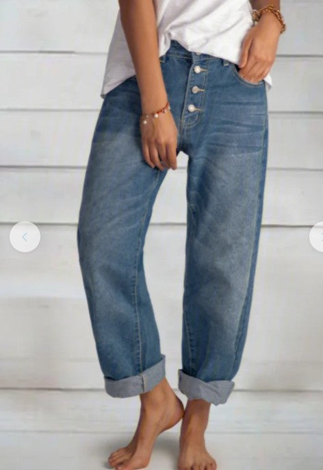 Fashion Casual Jeans Beaded Straight-Leg Pants.