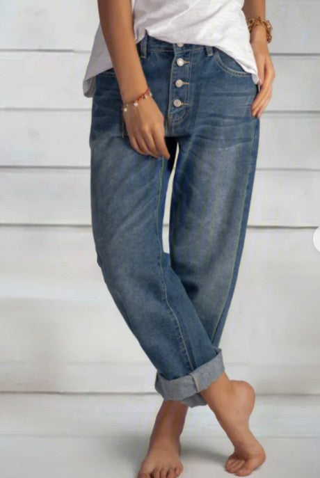 Fashion Casual Jeans Beaded Straight-Leg Pants.