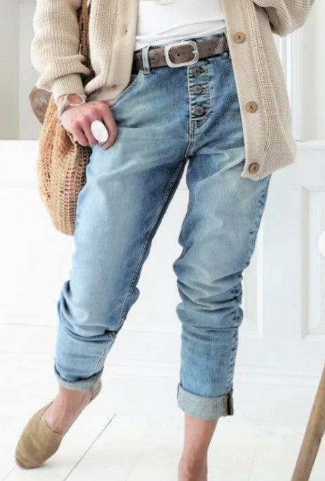 Fashion Casual Jeans Beaded Straight-Leg Pants.