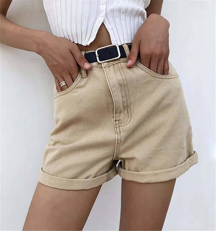 Summer New Denim Shorts - Bag Hip Rolled Hem Denim Hot Pants. Cotton,Denim