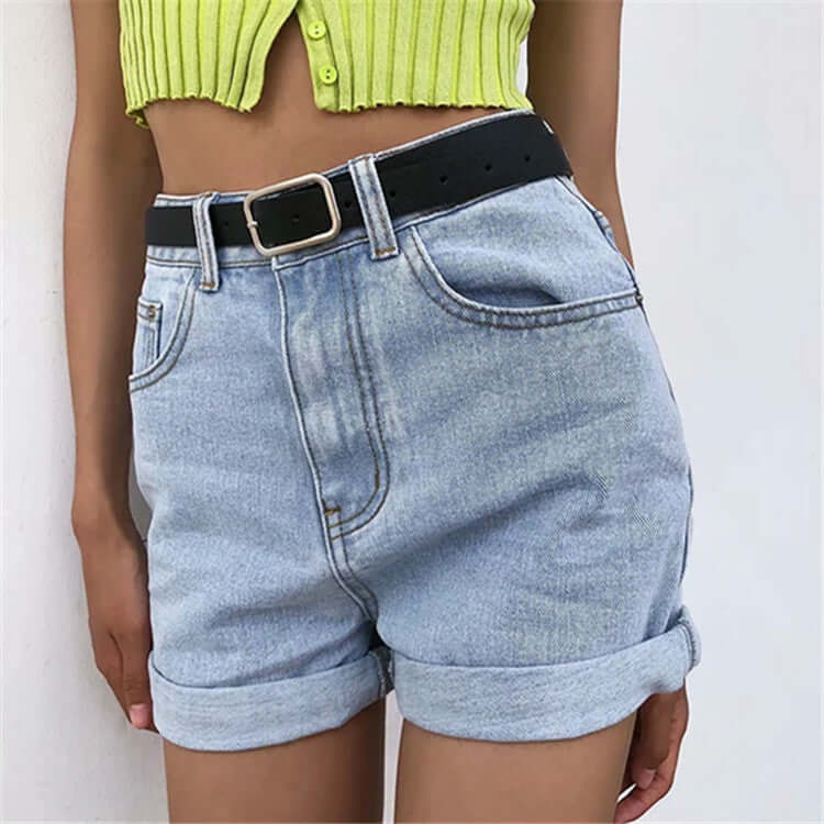 Summer New Denim Shorts - Bag Hip Rolled Hem Denim Hot Pants. Cotton,Denim