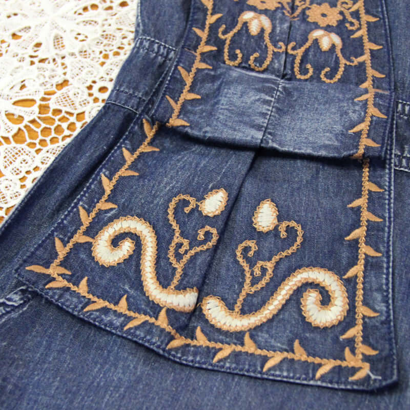 Personalized Women's Spring And Summer New Denim Trousers Retro Embroidery High Waist Jumpsuit. Cotton,Denim,Jumpsuit