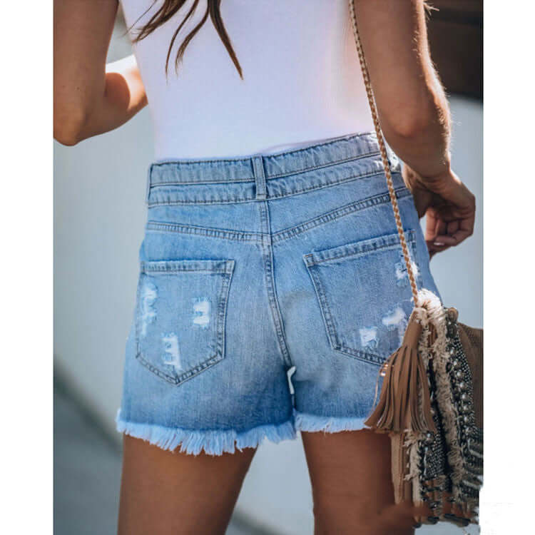 Fringed Denim Shorts Ripped Stitching Ladies Jeans Shorts Women.