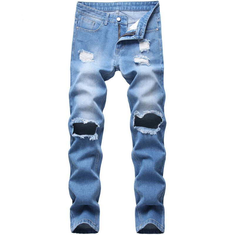 New Black Small Feet Jeans Men's Ripped Straight Leg Jeans.