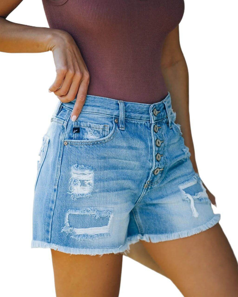 Summer Casual Denim Straight Leg Pants High Waist Denim Shorts. Cotton,Denim,Shorts