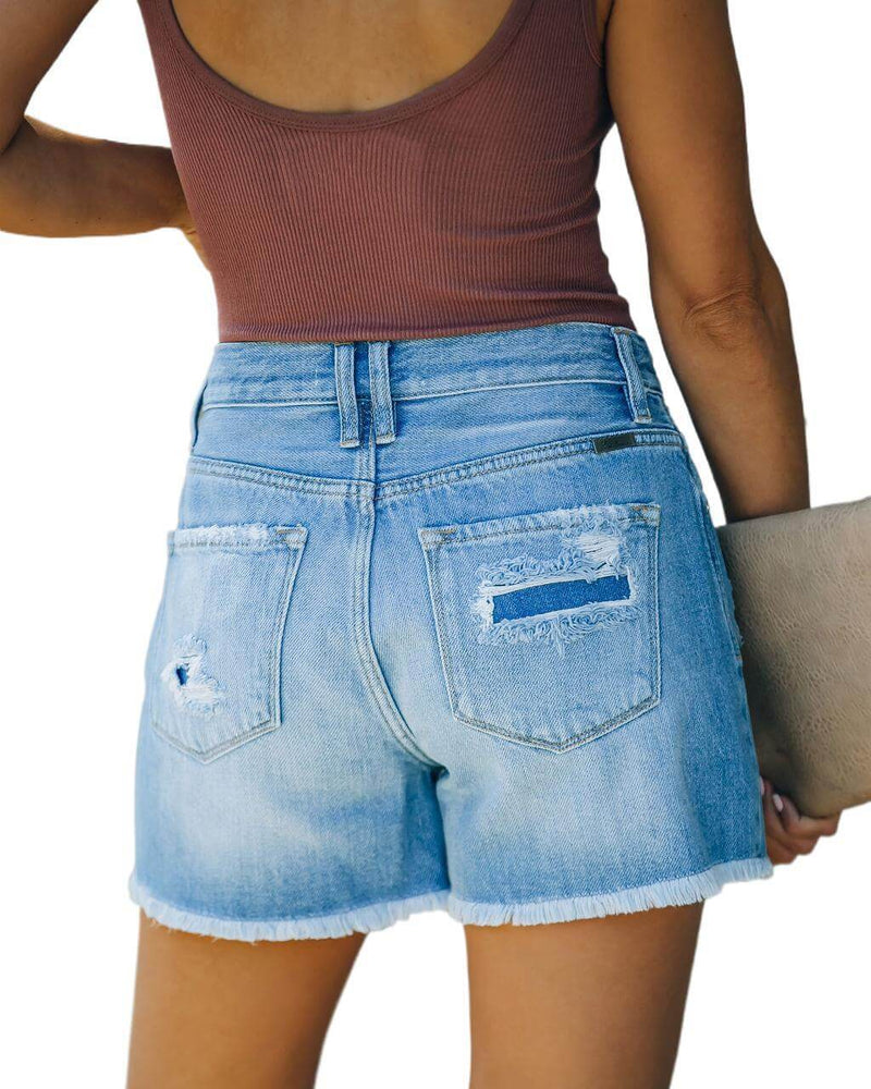 Summer Casual Denim Straight Leg Pants High Waist Denim Shorts. Cotton,Denim,Shorts