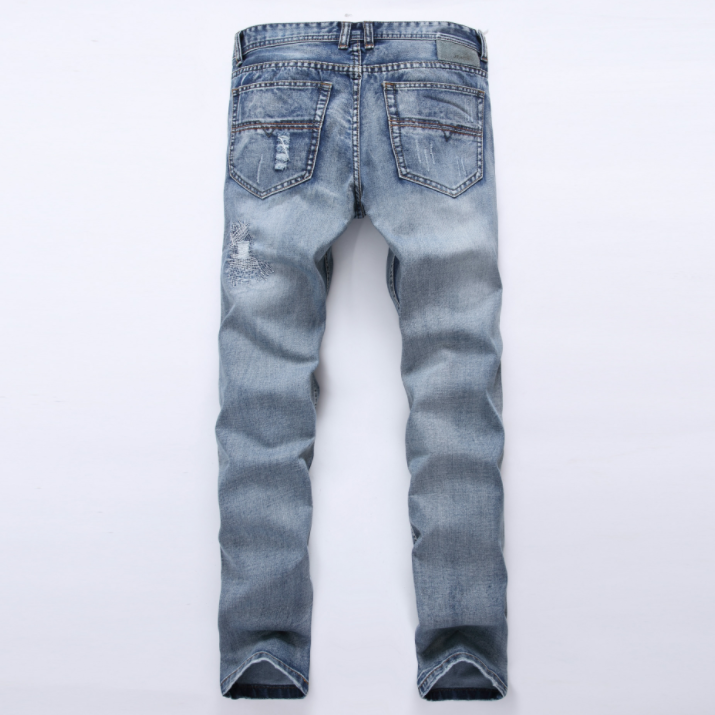 Men’s Fashion Ripped Jeans Light Blue Slim Fit Distressed Denim Jeans. Denim,Distressed,Jeans,Light,ripped,Slim