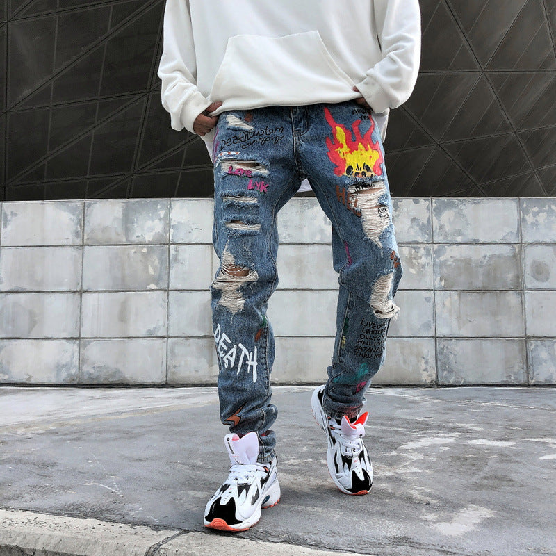 Men's Graffiti Ripped Jeans. Denim,graffiti,Jeans,rip,ripped,torn