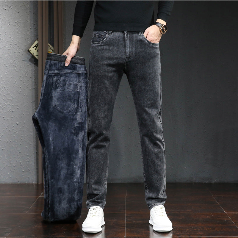 Men's Autumn And Winter Fleece Lined Thick Jeans. Cotton,Denim,Fleece,Jeans,Lined,Thick