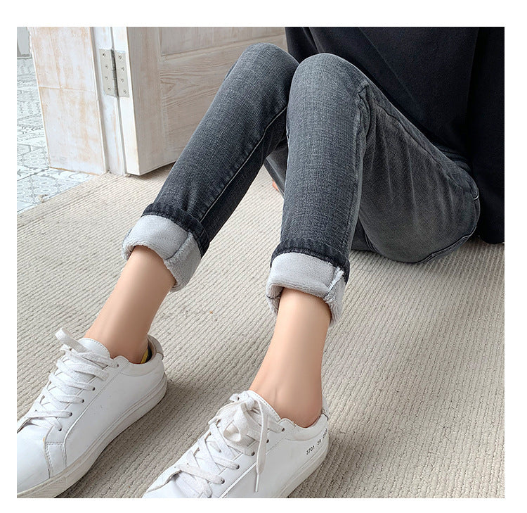 Women's Plush Casual Slim-Fit High-Waist Jeans.