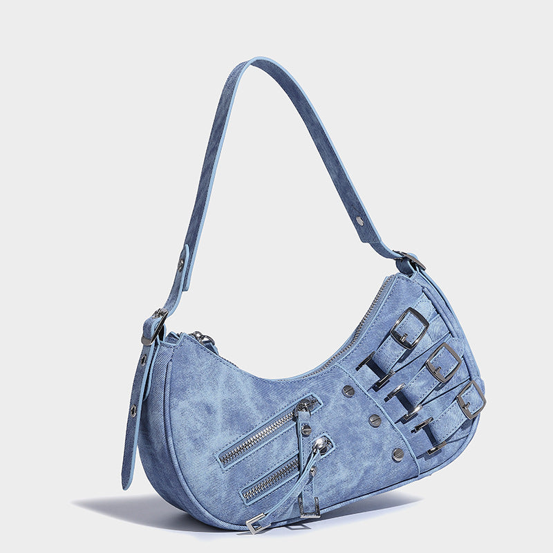 Denim-Look Underarm Bag American Retro. Bag,Cotton,Denim