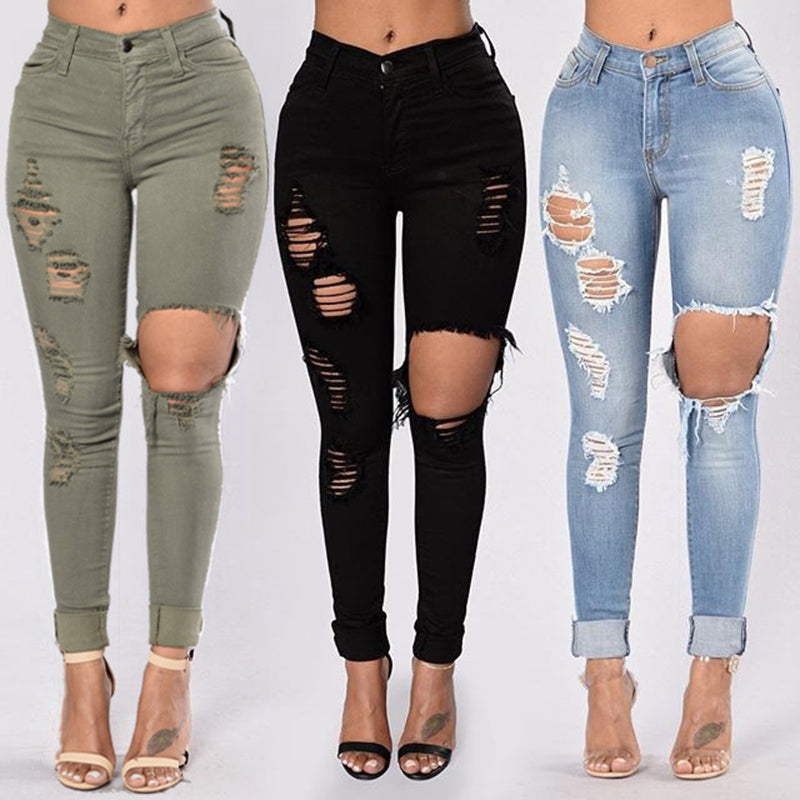 Women's Pencil Feet Ripped Jeans.