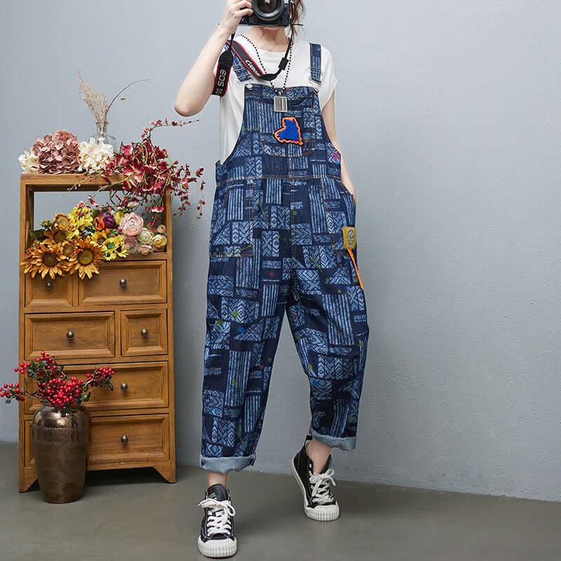 Large Size Denim European Printed Denim Fashion Girl. Cotton,Denim,Jumpsuit