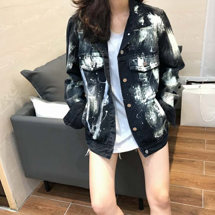 Denim Jacket Female Black Graffiti. Cotton,Denim,Jacket