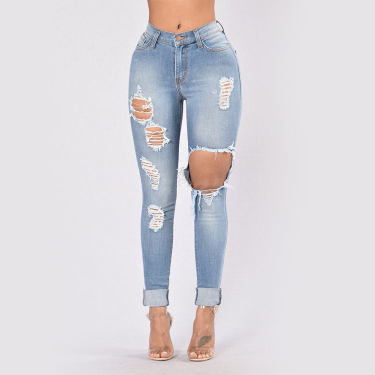 Women's Pencil Feet Ripped Jeans.