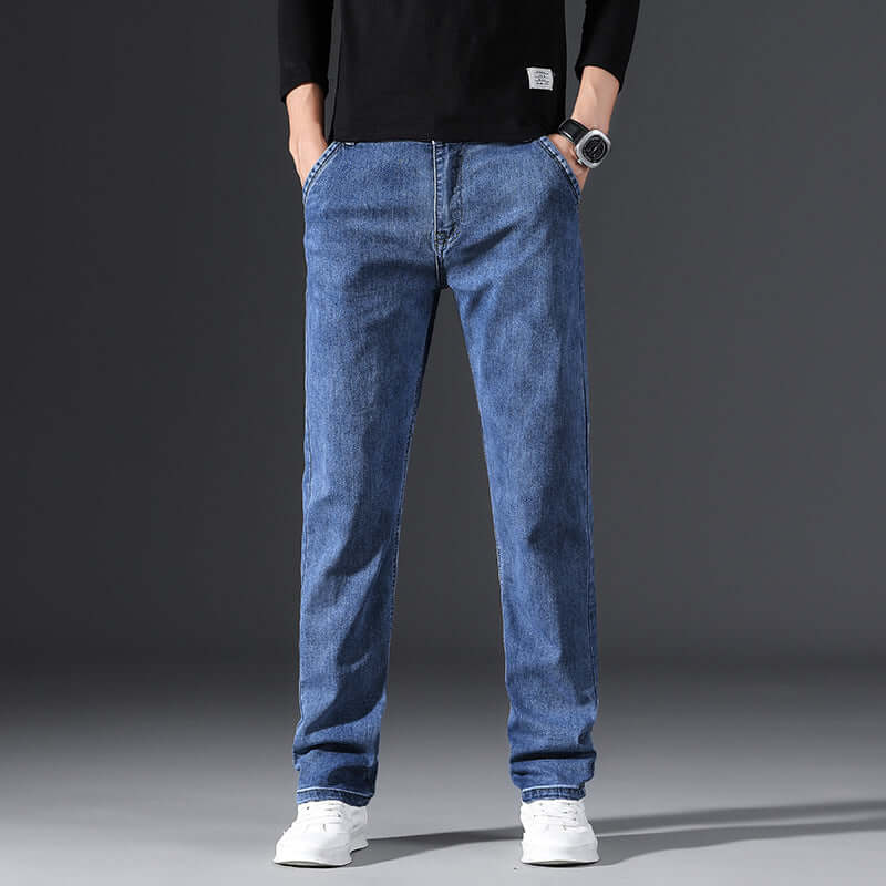 Men's Business Casual High Waist Stretch Jeans Simple Fashion Straight Loose Jeans. Cotton,Denim,Jeans,Straight