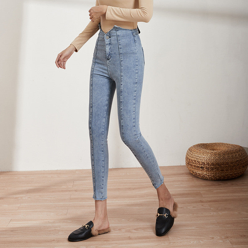 Korean Style High Waist Stretch Slim Jeans For Women.