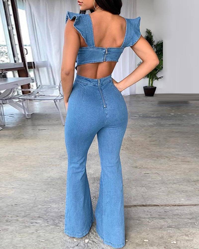 Ladies Sling Denim Jumpsuit. Cotton,Denim,Jumpsuit