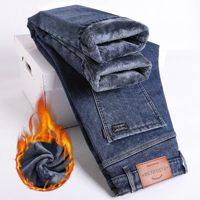 Men's Autumn And Winter Fleece Lined Thick Jeans. Cotton,Denim,Fleece,Jeans,Lined,Thick