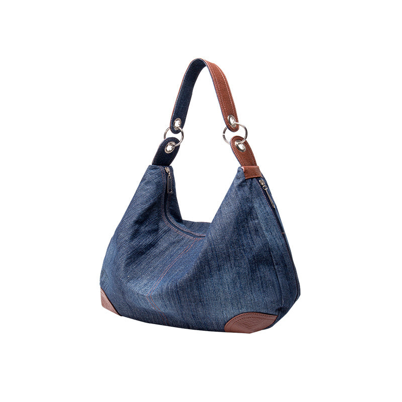 Denim Shoulder Zipped Bag. Bag,Cotton,Denim