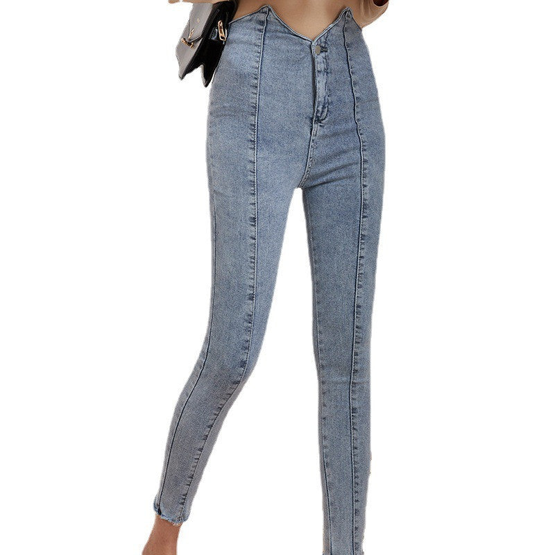 Korean Style High Waist Stretch Slim Jeans For Women.