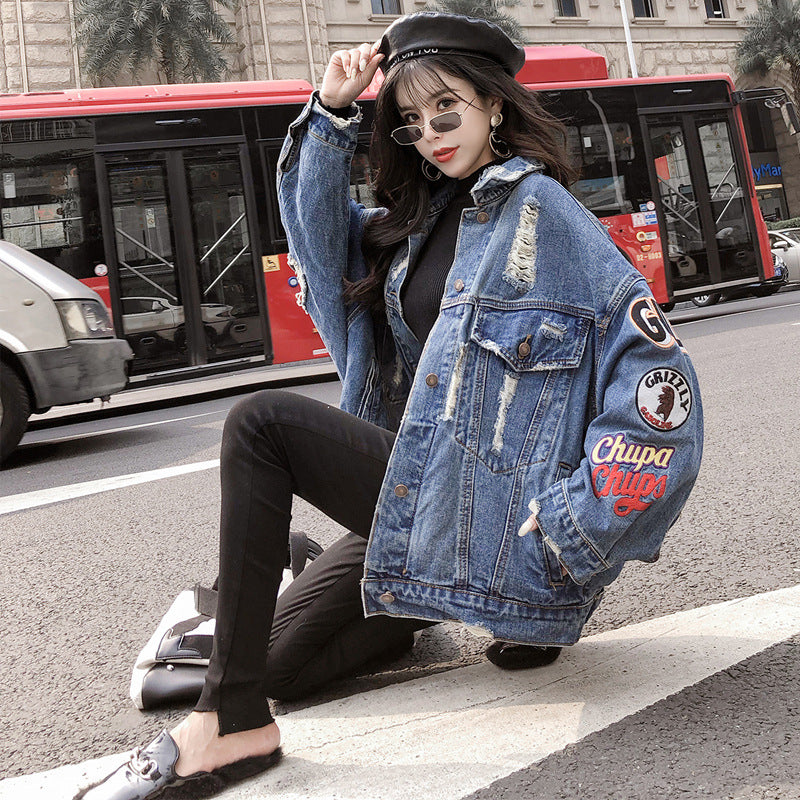 Ripped Denim Jacket. Cotton,Denim,Jacket,Patch,ripped