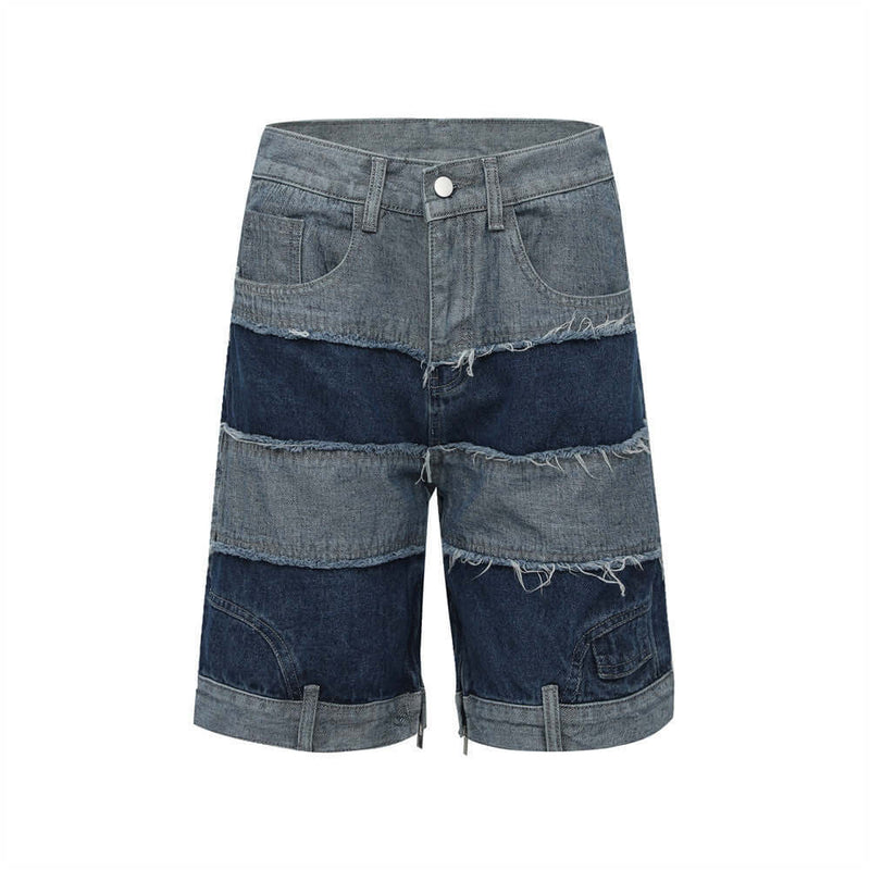 Men's Fashionable Color-blocking Denim Shorts. Cotton,Denim,Shorts