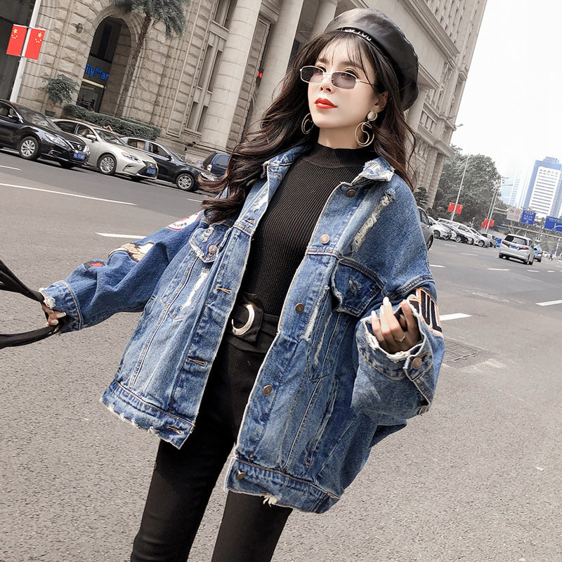 Ripped Denim Jacket. Cotton,Denim,Jacket,Patch,ripped