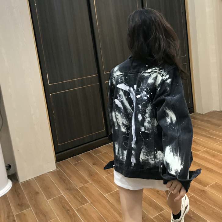 Denim Jacket Female Black Graffiti. Cotton,Denim,Jacket