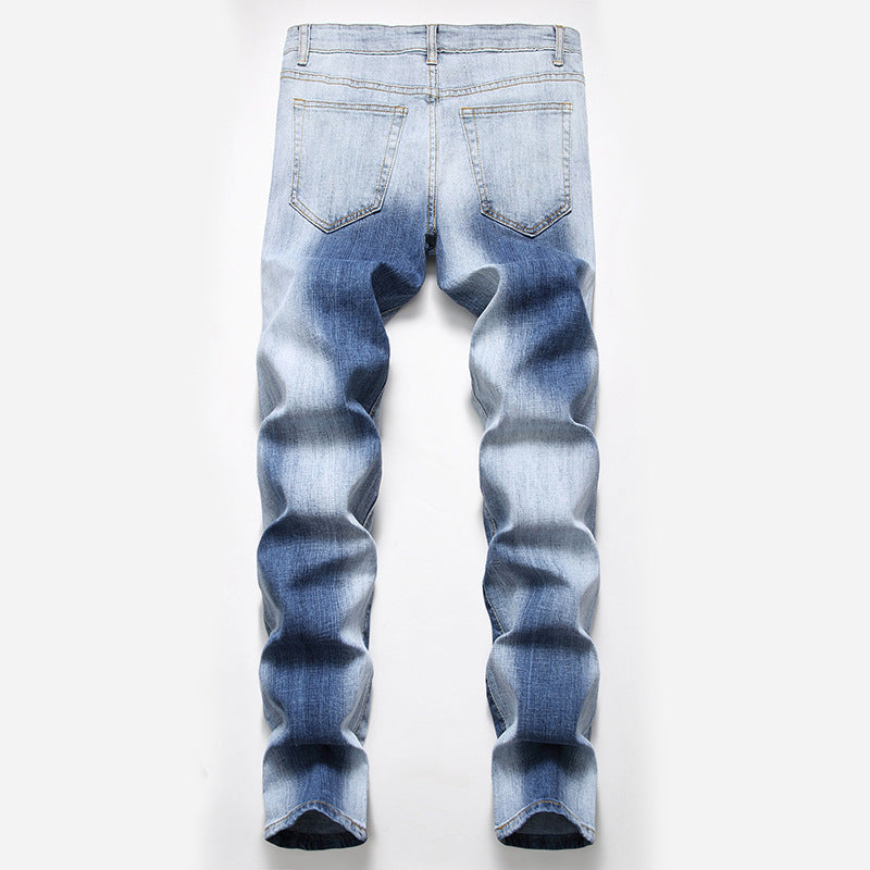 Men's Patched And Faded Light Jeans. Cotton,Denim,Faded,Jeans,Light,Patch