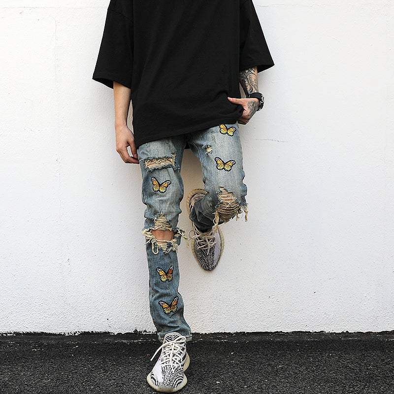 Butterfly Jeans. Butterfly,Cotton,Denim,Jeans,ripped