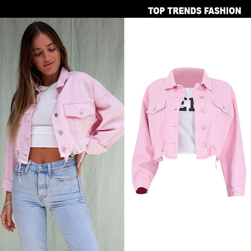 Short Cropped Denim Jacket. Cotton,Denim,Jacket