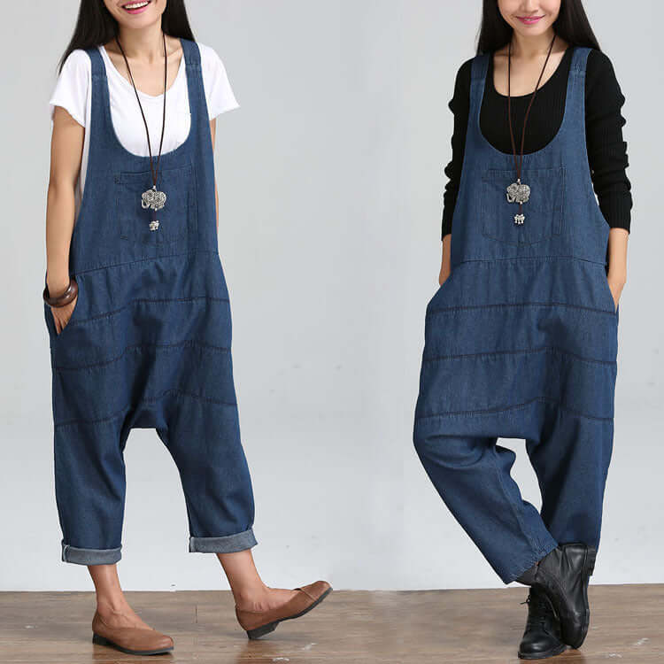 Loose Denim Jumpsuit For Women - Harem Pants For Woman. Cotton,Denim,Jumpsuit